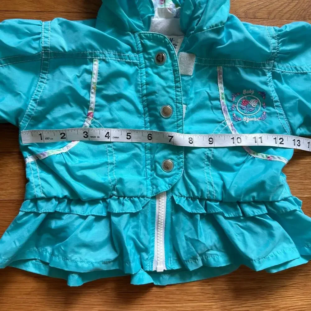 Vintage Baby B'Gosh Blue Ruffle Lightweight Girls Rose Floral Jacket 12 Months